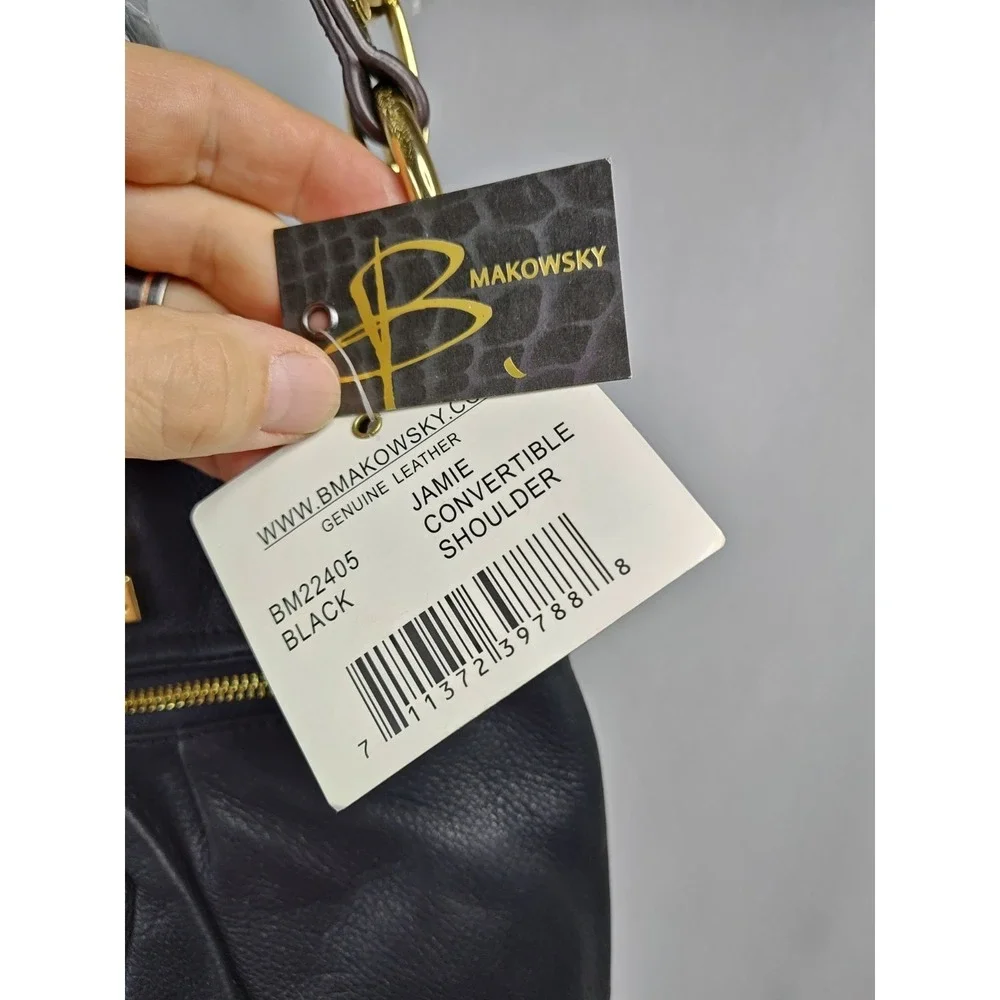 B. Makowsky Jamie Convertible Shoulder Bag Leather Black Hobo Purse NWT BM22405